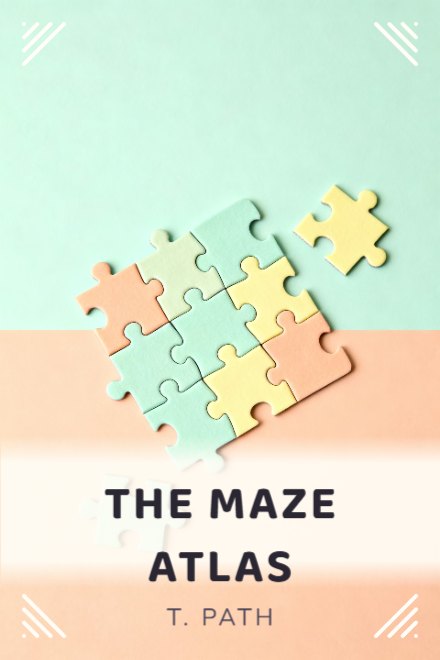Puzzle & Activity book cover: THE MAZE ATLAS — AI art prompt: Interlocking jigsaw pieces in soft pastel card seen from directly above, a few loose pieces waiting beside the joined cluster, gentle even light, mint and peach and butter palette, all surfaces plain with no printed picture