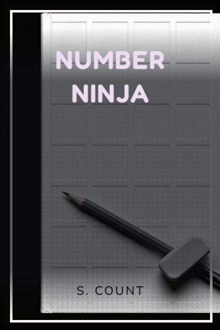 Puzzle & Activity book cover: NUMBER NINJA — AI art prompt: A clean grid of empty white squares embossed on thick card, every cell completely blank with no marks of any kind, a sharpened pencil and a soft eraser resting across the lower corner, bright even studio light, crisp white and graphite palette, flat top-down view