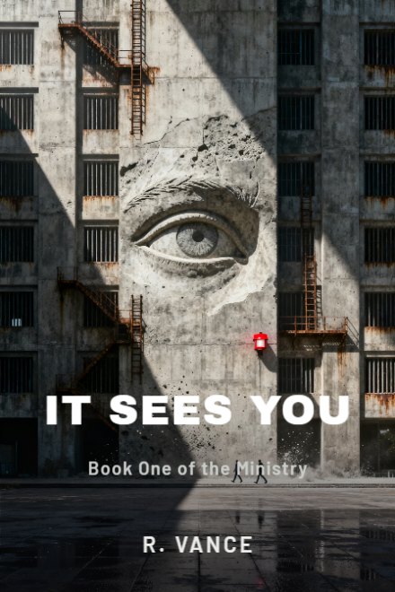 Dystopian book cover: IT SEES YOU
