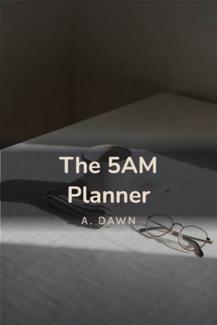 Journal & Planner book cover: The 5AM Planner — AI art prompt: A single ceramic cup on a linen cloth beside a folded pair of reading glasses, morning light raking low across the fabric weave, everything else empty table, minimal still life, soft white and oat palette