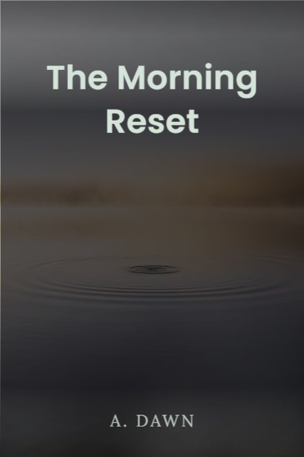 Self-Help book cover: The Morning Reset — AI art prompt: Still water at dawn with a single ring spreading outward from the centre, pale gold mist on the far side, everything else smooth empty surface, soft gradient light, serene warm grey and gold palette, minimalist