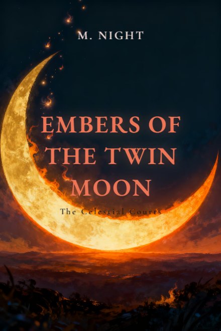 Romantasy book cover: EMBERS OF THE TWIN MOON
