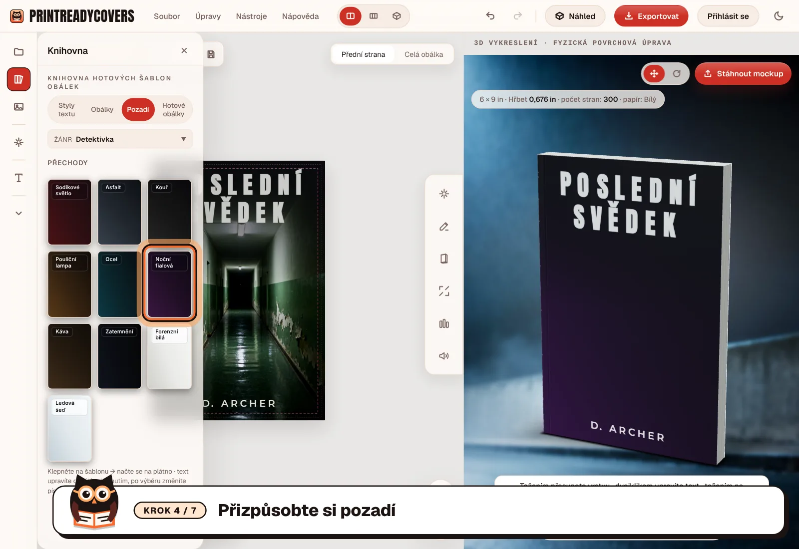 Přizpůsobte si pozadí — snímek obrazovky studia PrintReadyCovers