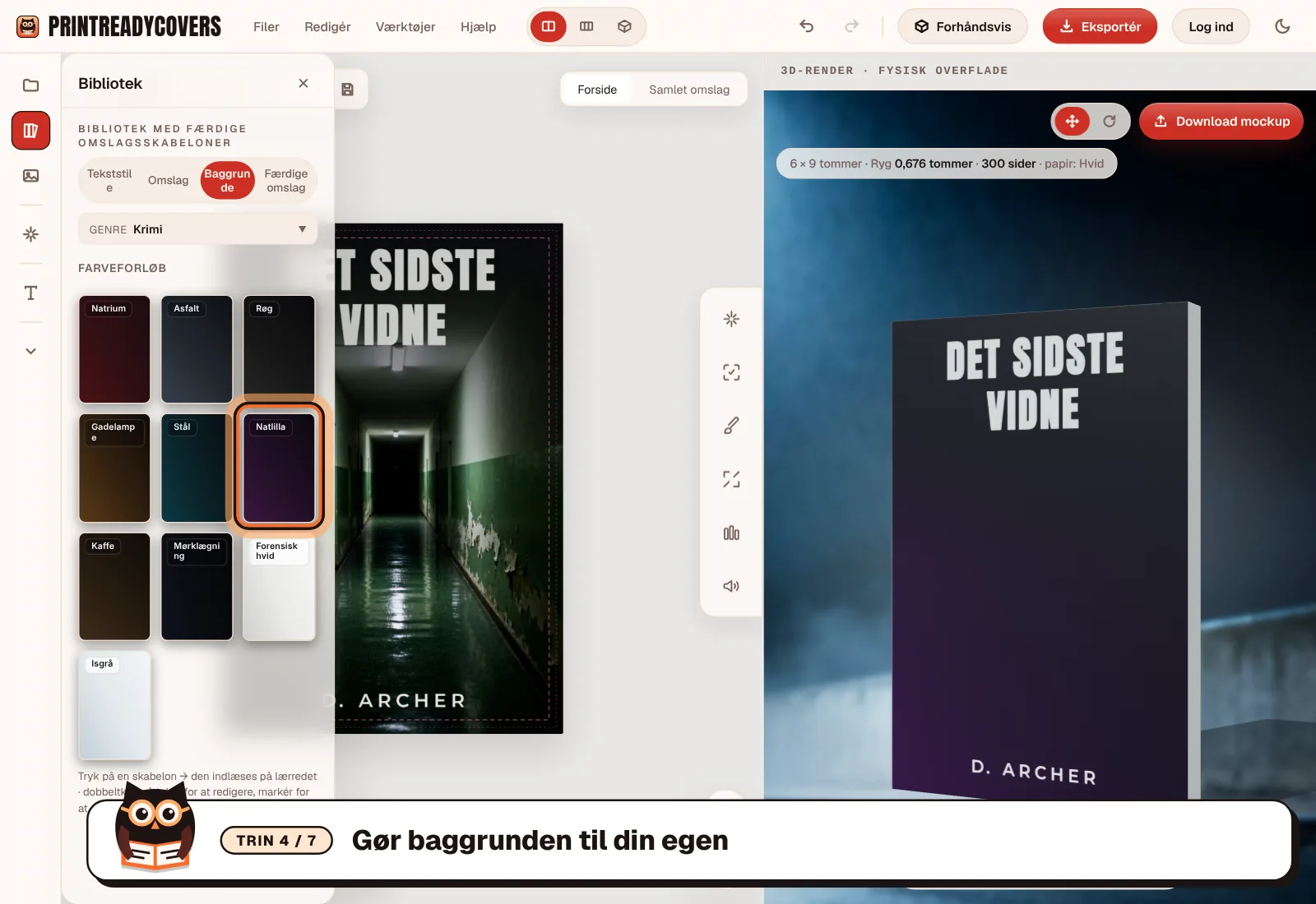Gør baggrunden til din egen — skærmbillede af PrintReadyCovers-studioet