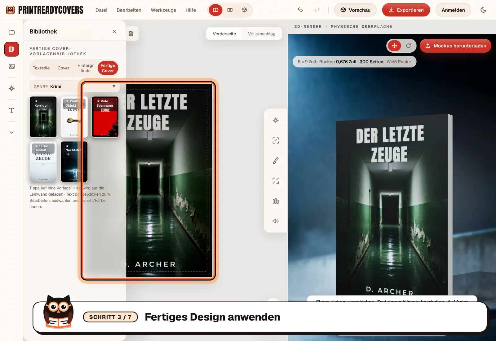 Fertiges Design anwenden — Screenshot des Veritas-Canvas-Studios