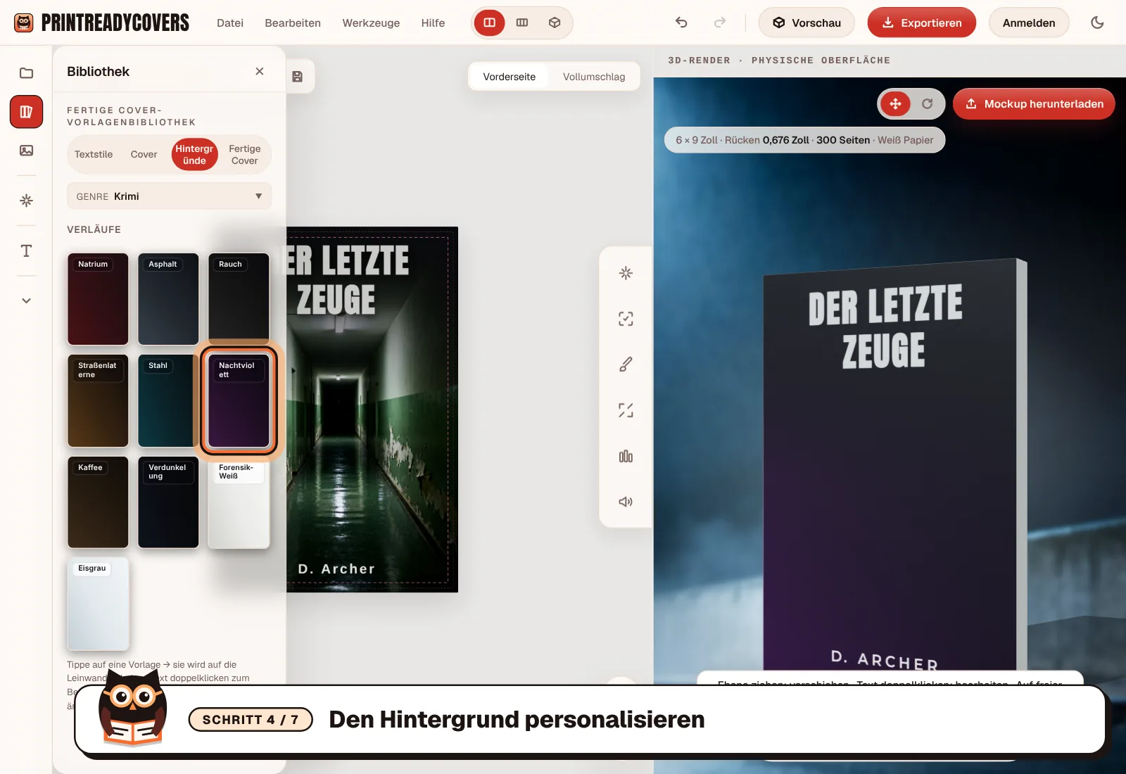Den Hintergrund personalisieren — Screenshot des Veritas-Canvas-Studios