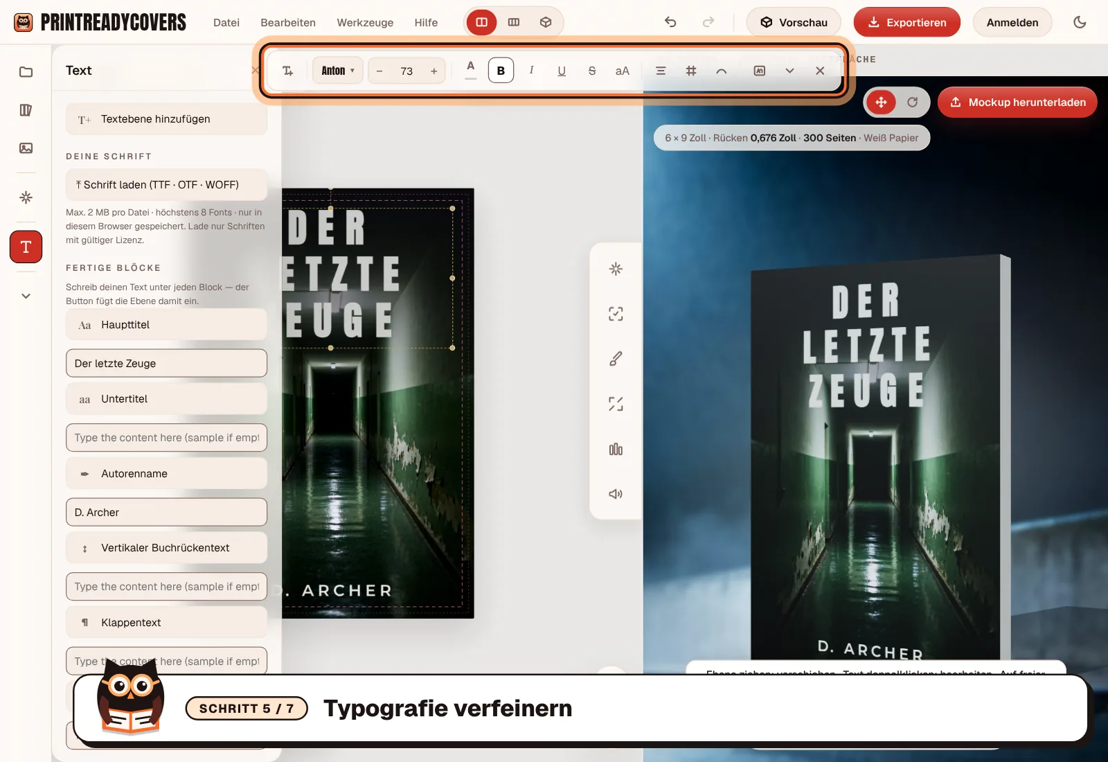 Typografie verfeinern — Screenshot des Veritas-Canvas-Studios