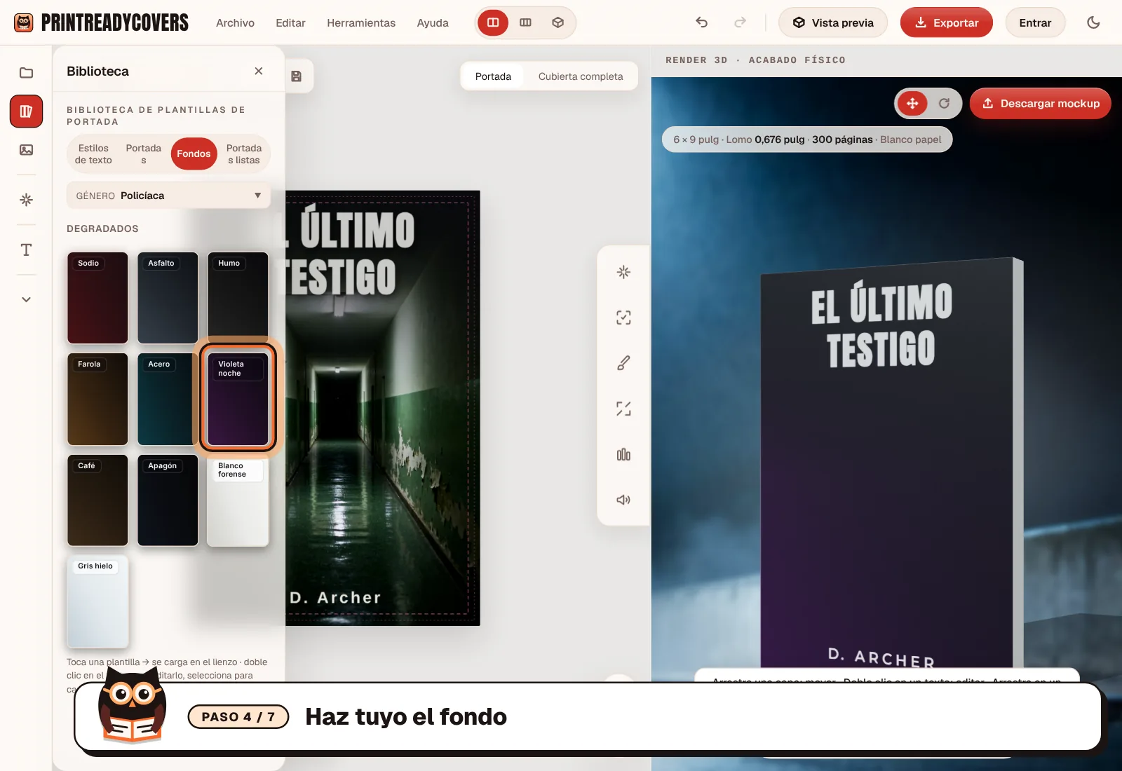 Haz tuyo el fondo — captura del estudio PrintReadyCovers