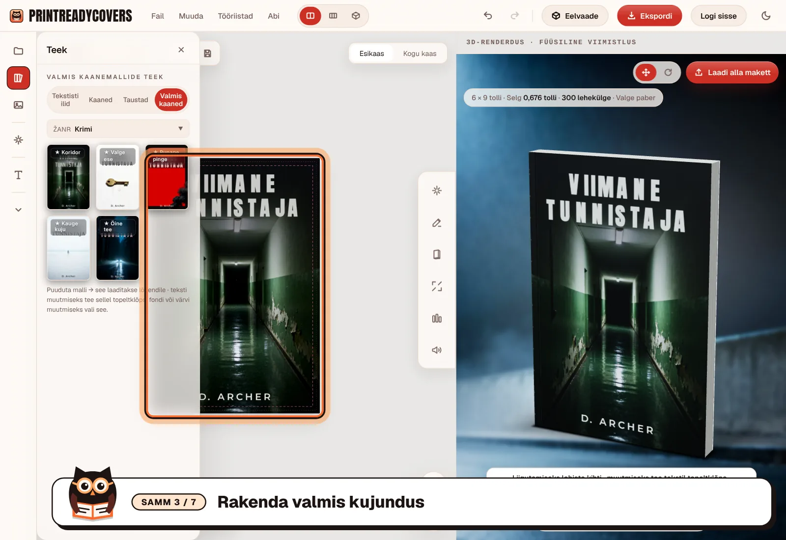Rakenda valmis kujundus — PrintReadyCovers stuudio ekraanipilt