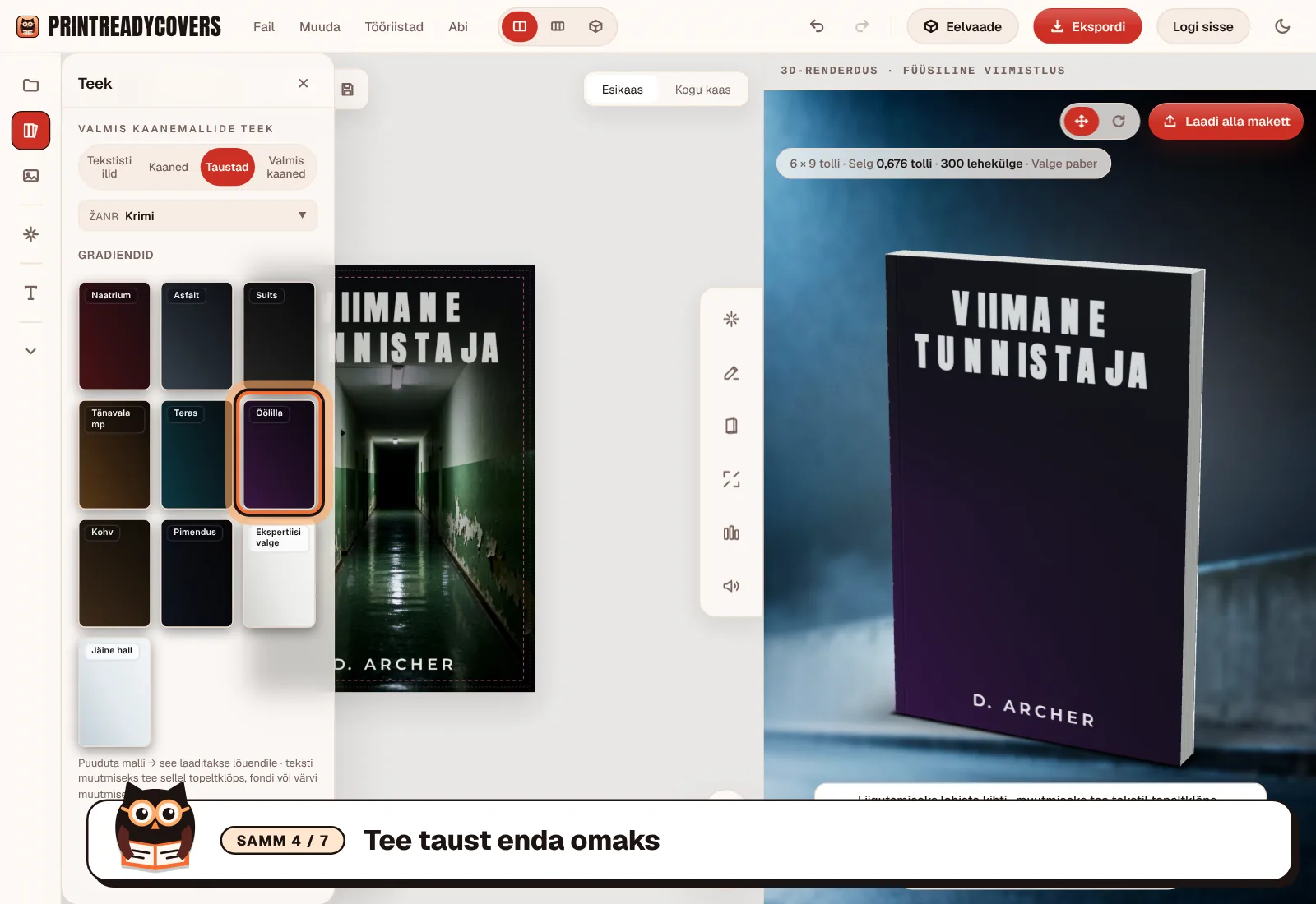 Tee taust enda omaks — PrintReadyCovers stuudio ekraanipilt
