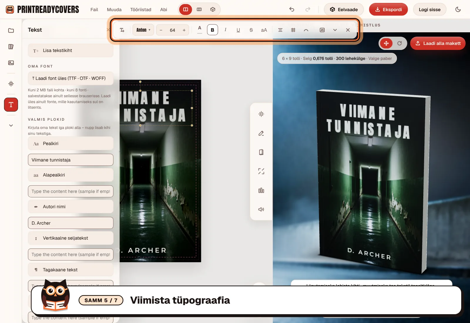 Viimista tüpograafia — PrintReadyCovers stuudio ekraanipilt