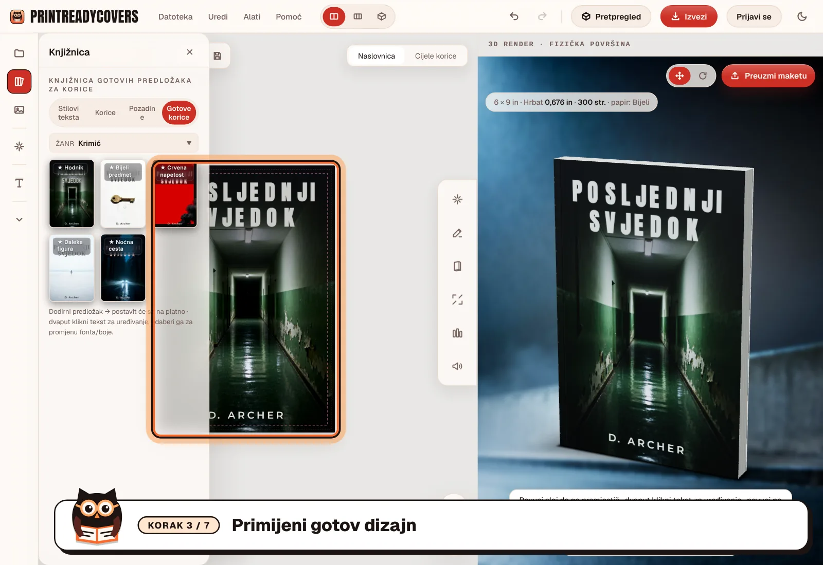 Primijeni gotov dizajn — snimka zaslona studija PrintReadyCovers