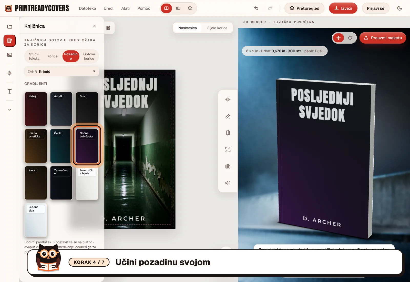 Učini pozadinu svojom — snimka zaslona studija PrintReadyCovers