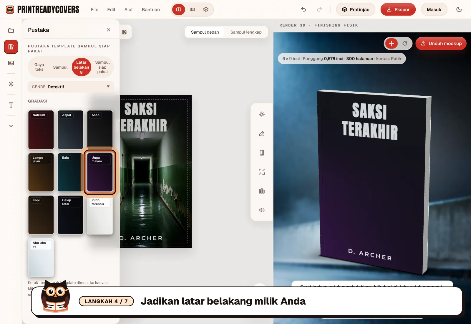 Jadikan latar belakang milik Anda — tangkapan layar studio PrintReadyCovers