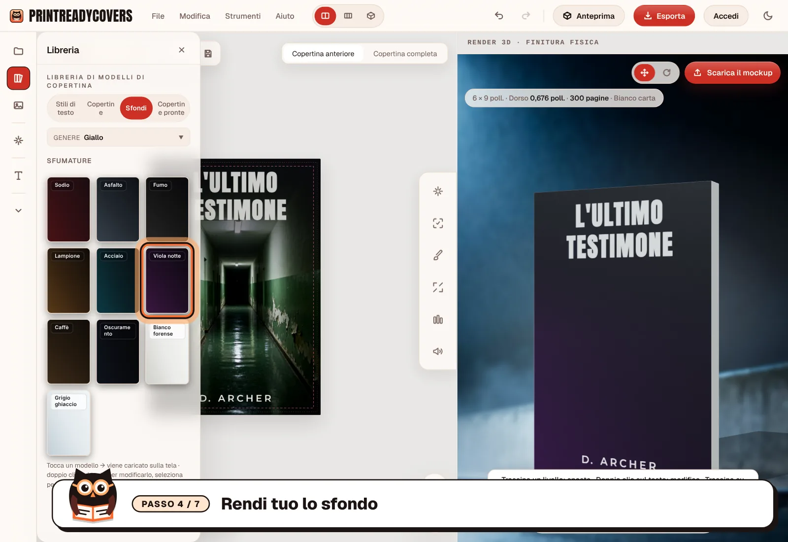 Rendi tuo lo sfondo — screenshot dello studio PrintReadyCovers
