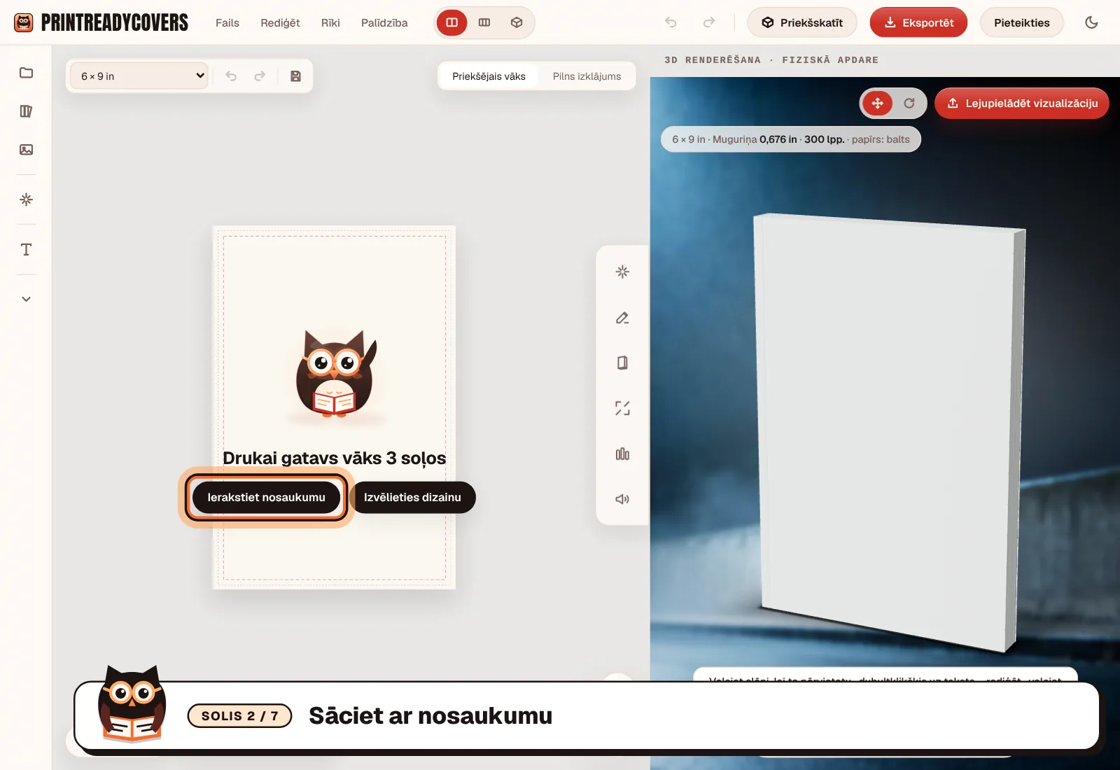 Sāciet ar nosaukumu — PrintReadyCovers studijas ekrānuzņēmums