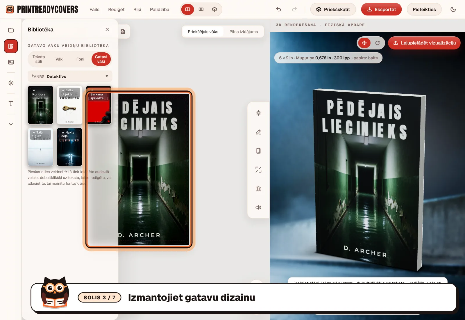 Izmantojiet gatavu dizainu — PrintReadyCovers studijas ekrānuzņēmums