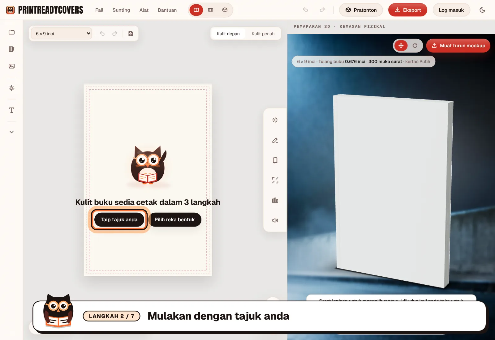 Mulakan dengan tajuk anda — tangkapan skrin studio PrintReadyCovers