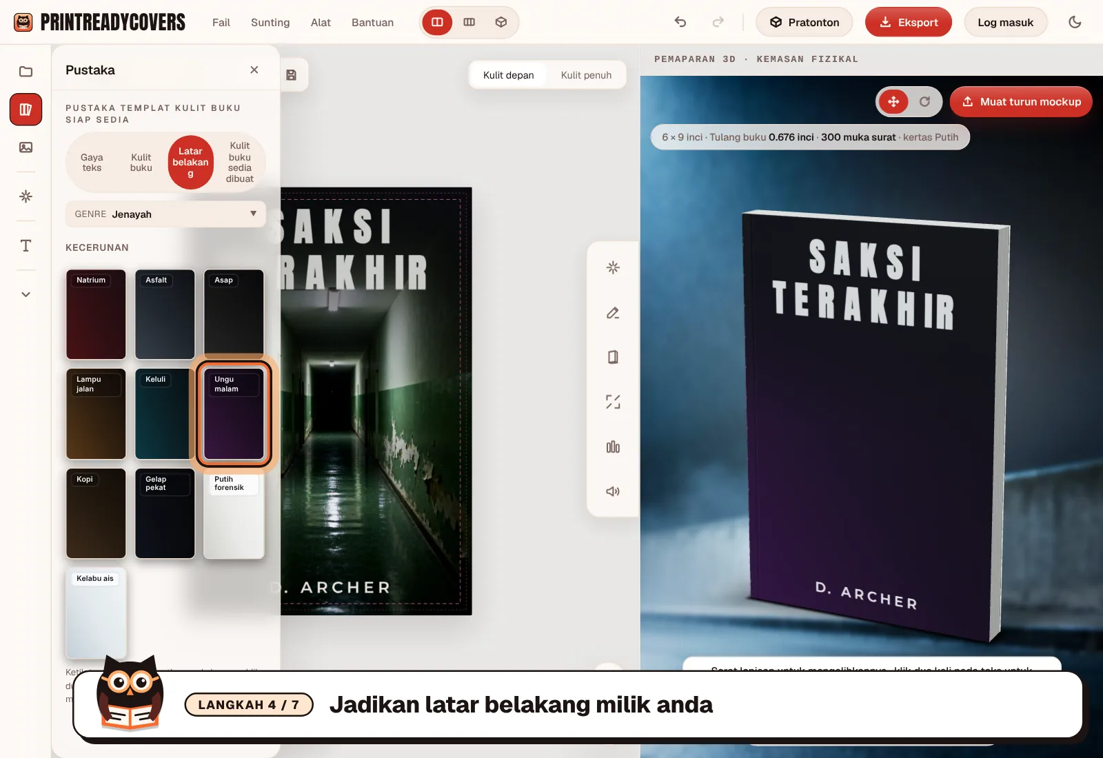 Jadikan latar belakang milik anda — tangkapan skrin studio PrintReadyCovers