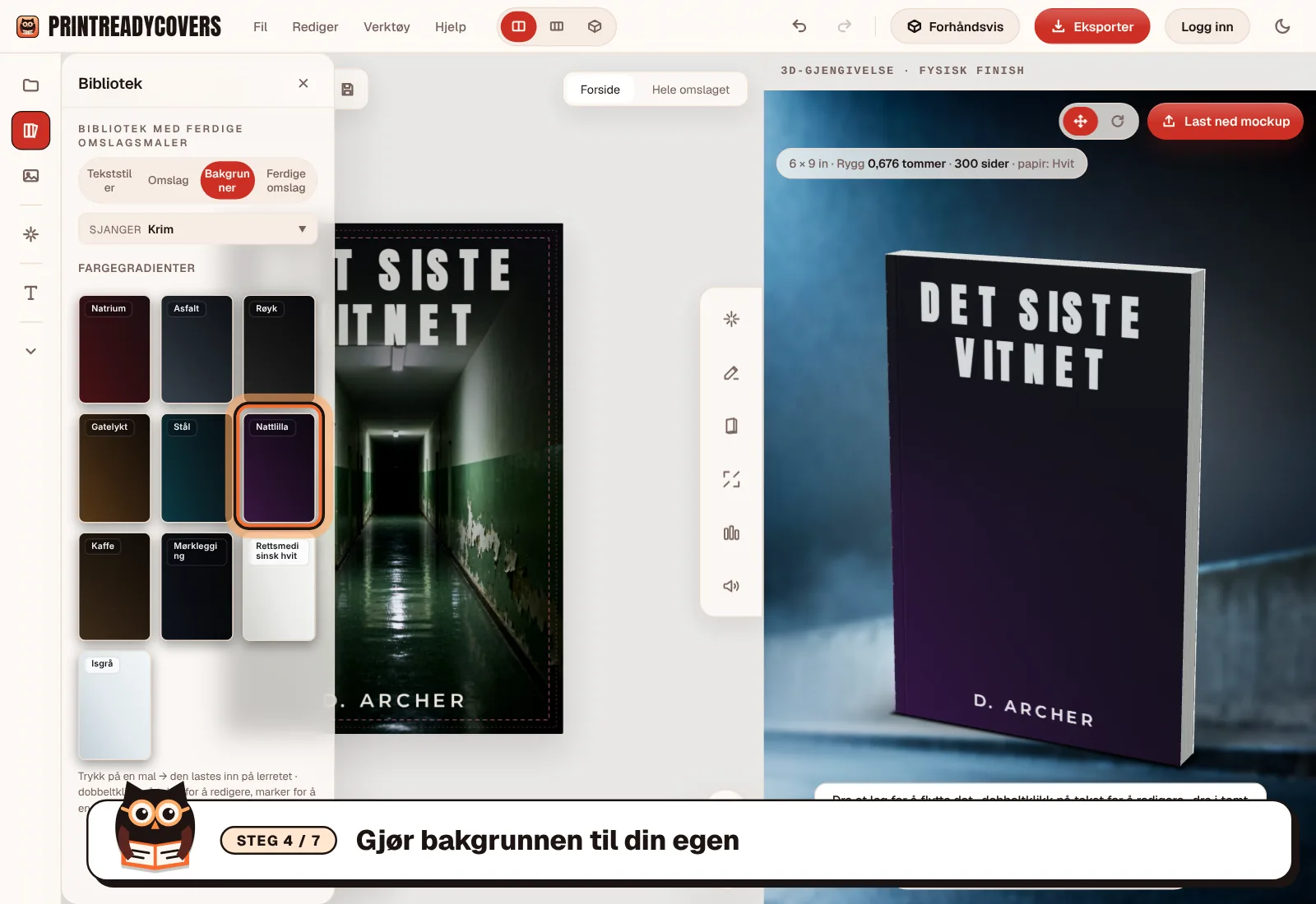 Gjør bakgrunnen til din egen — skjermbilde av PrintReadyCovers-studioet