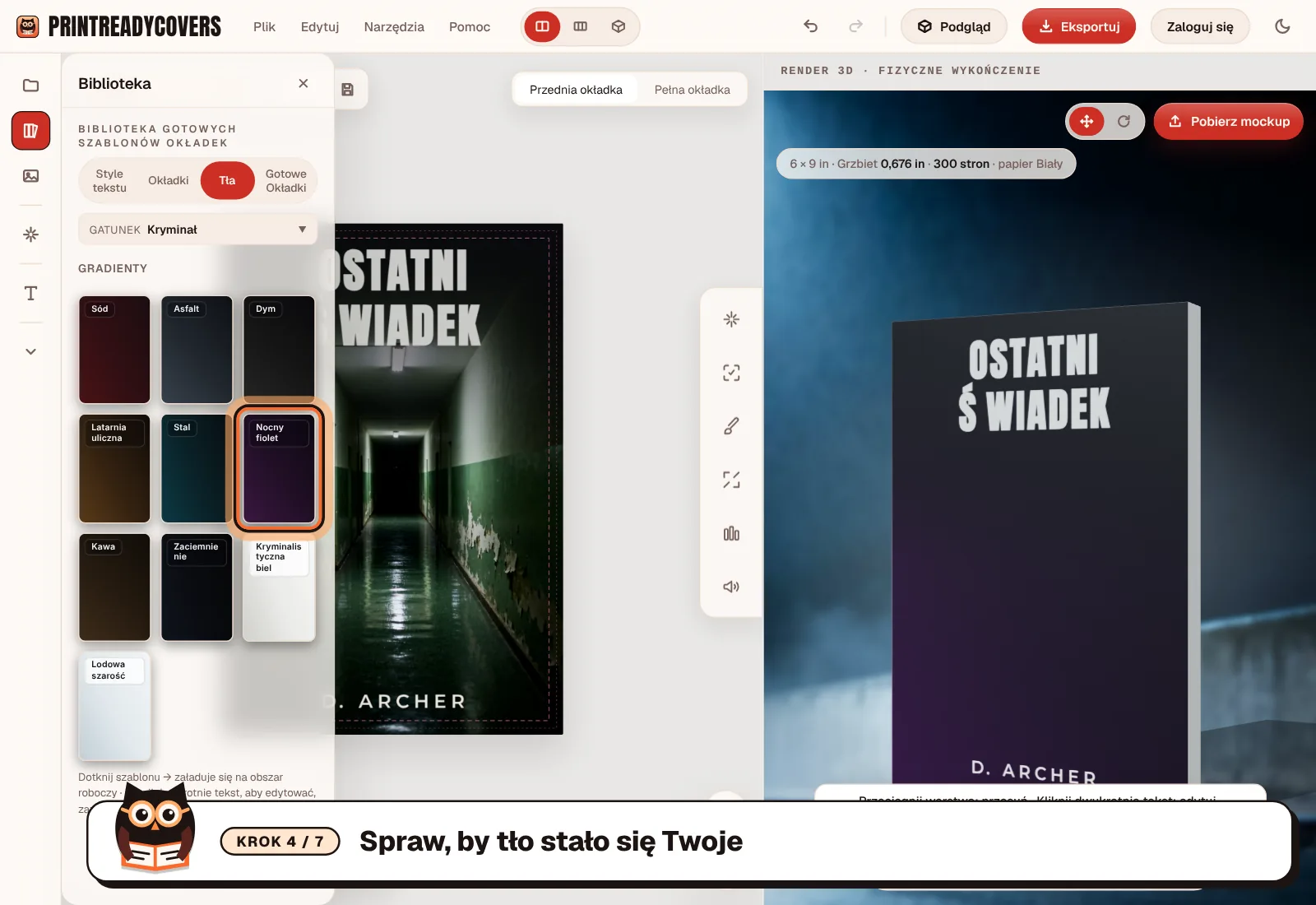 Spraw, by tło stało się Twoje — zrzut ekranu studia PrintReadyCovers