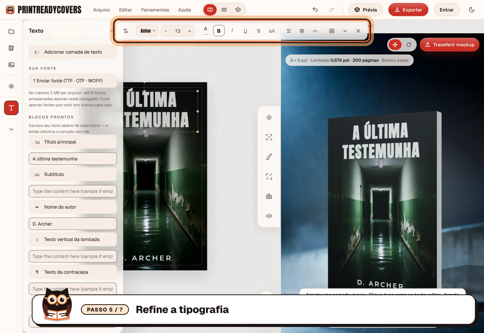 Refine a tipografia — captura do estúdio PrintReadyCovers
