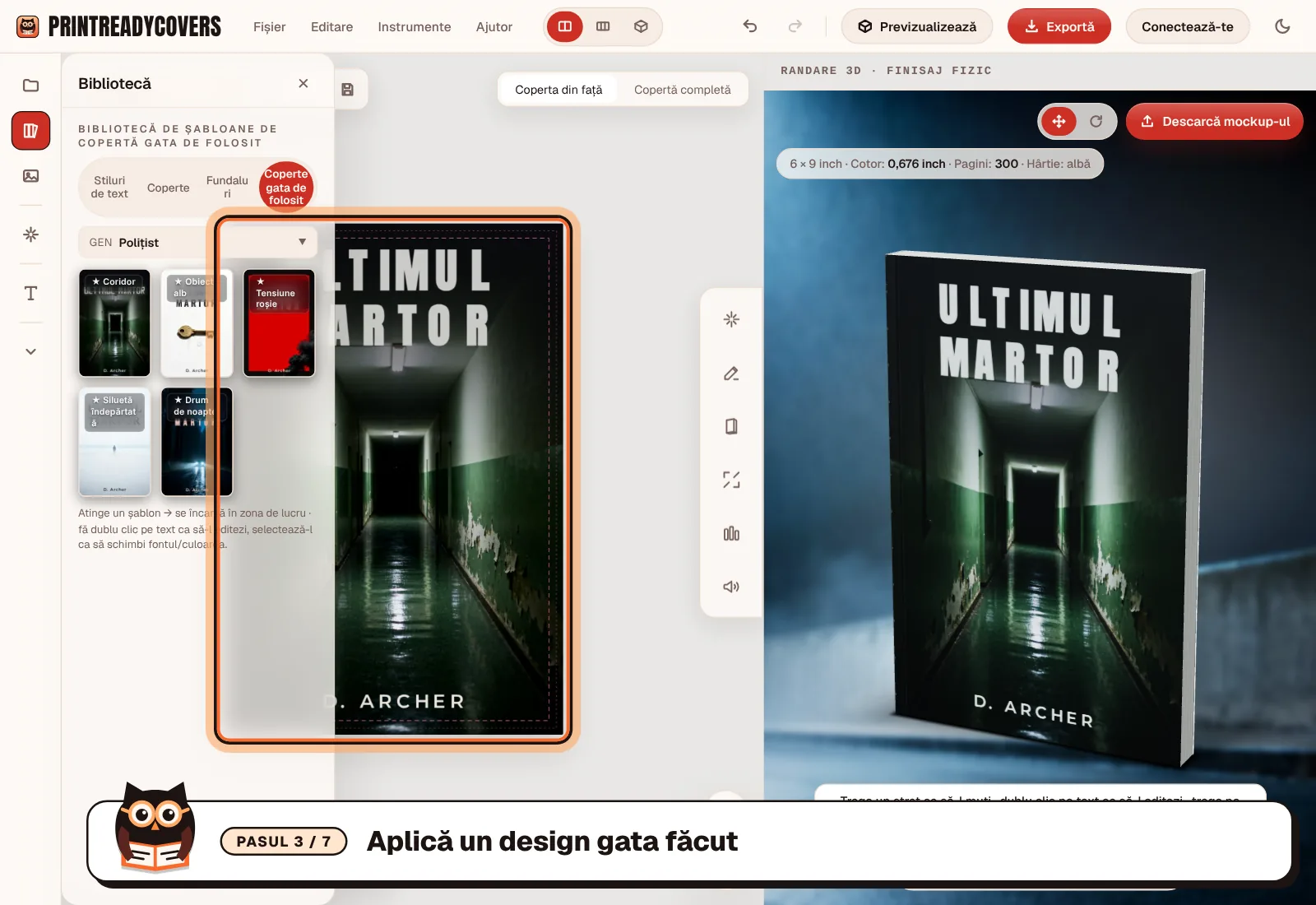 Aplică un design gata făcut — captură de ecran a studioului PrintReadyCovers