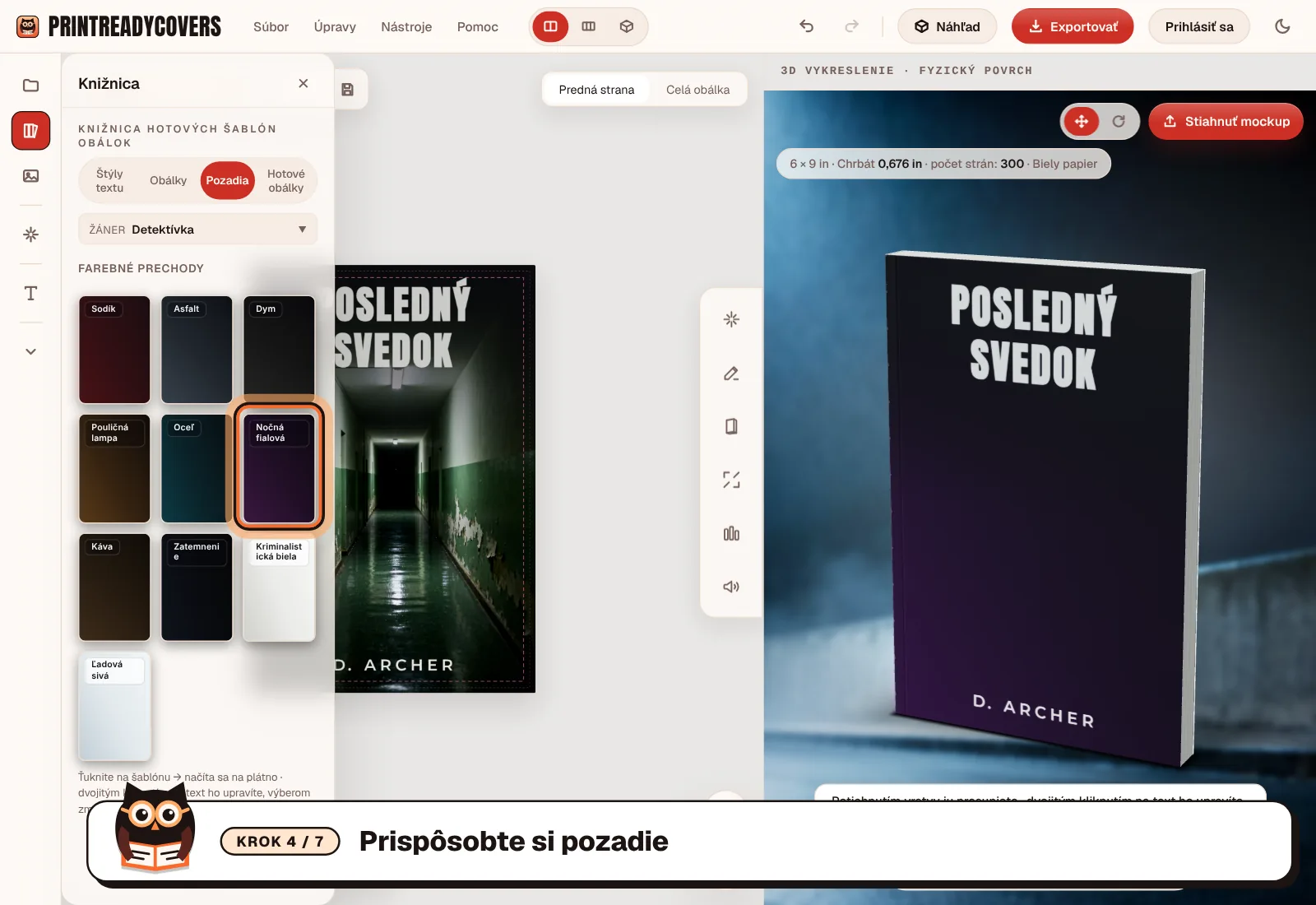 Prispôsobte si pozadie — snímka obrazovky štúdia PrintReadyCovers